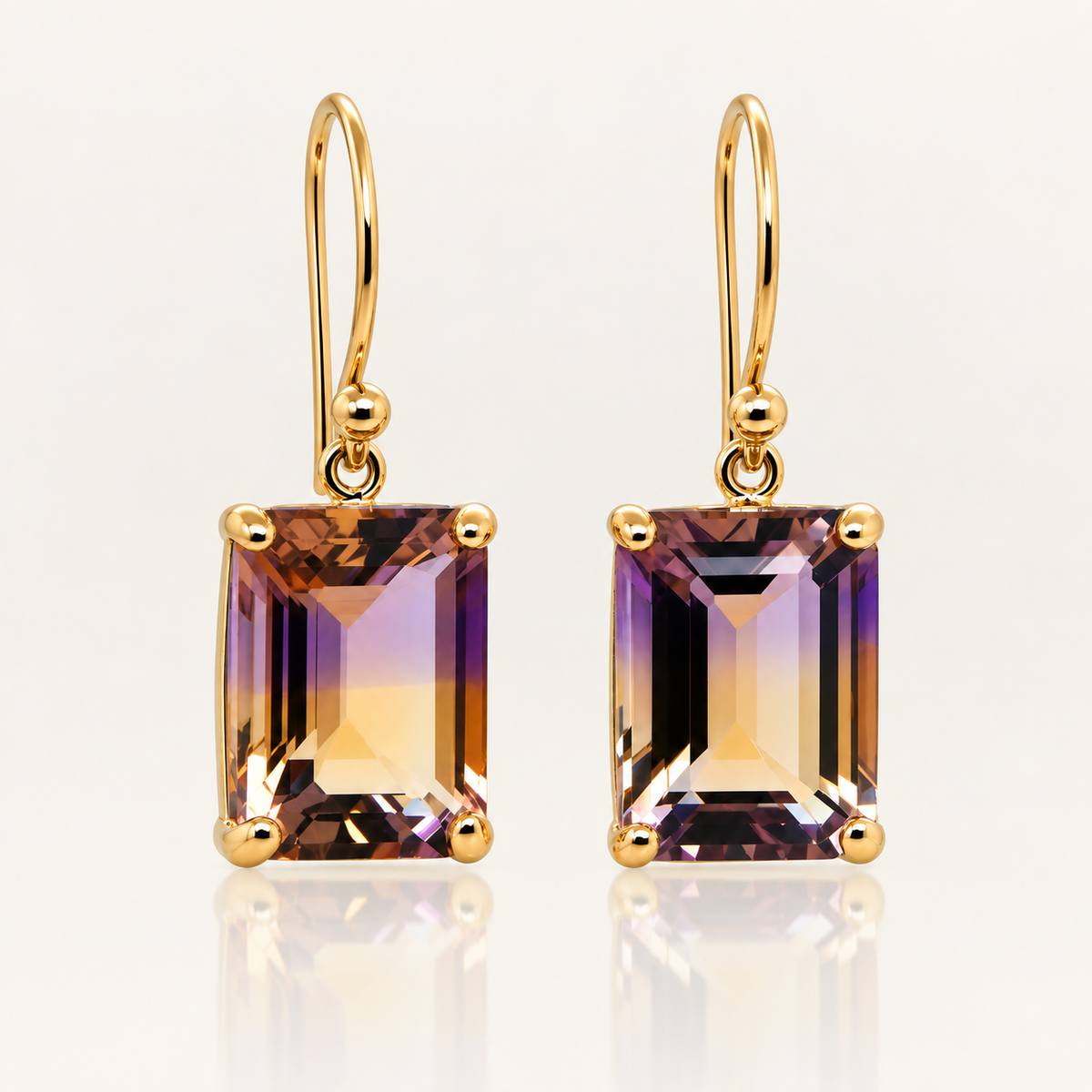 Emerald cut Ametrine earrings