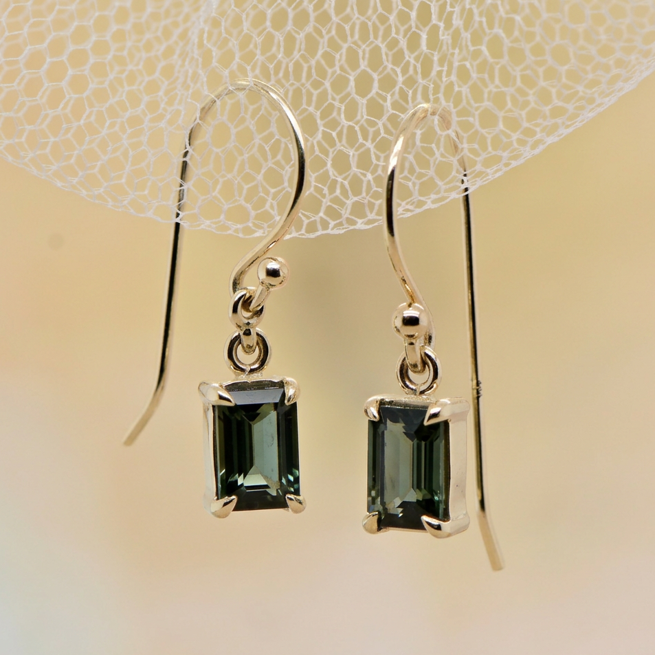 Emerald Cut Tourmaline drop earrings