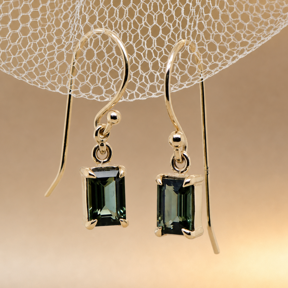 Emerald Cut Tourmaline drop earrings