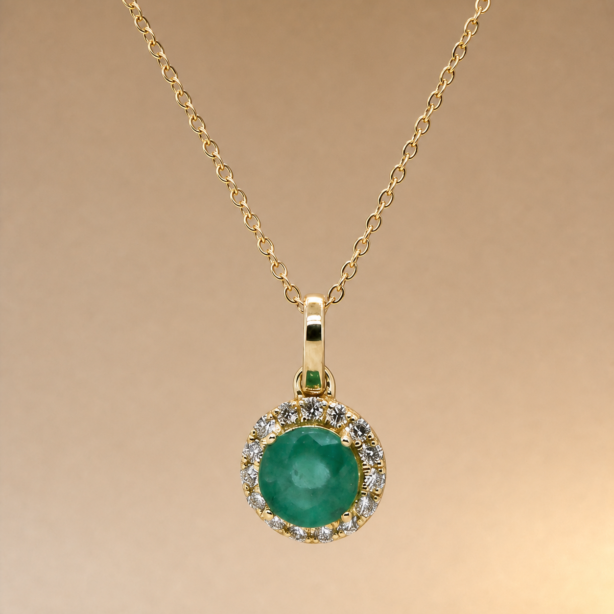 Emerald & Diamond Halo Necklace
