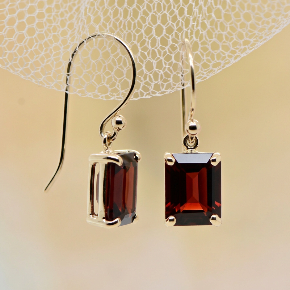 Emerald cut Garnet drop earrings