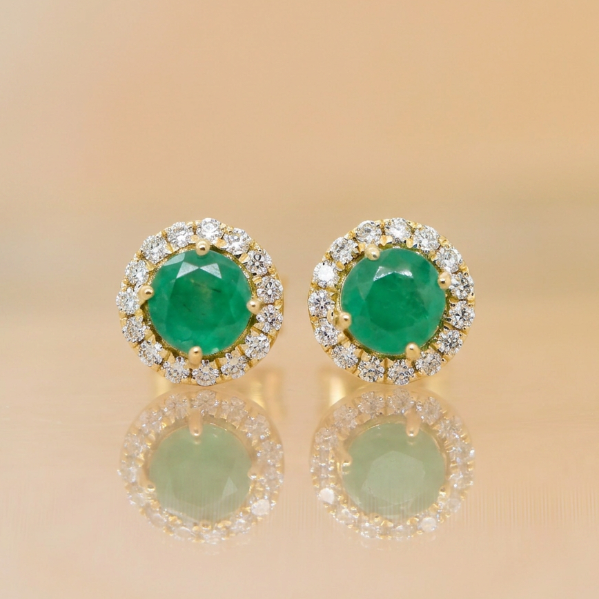 YG Emerald & Diamond stud earrings