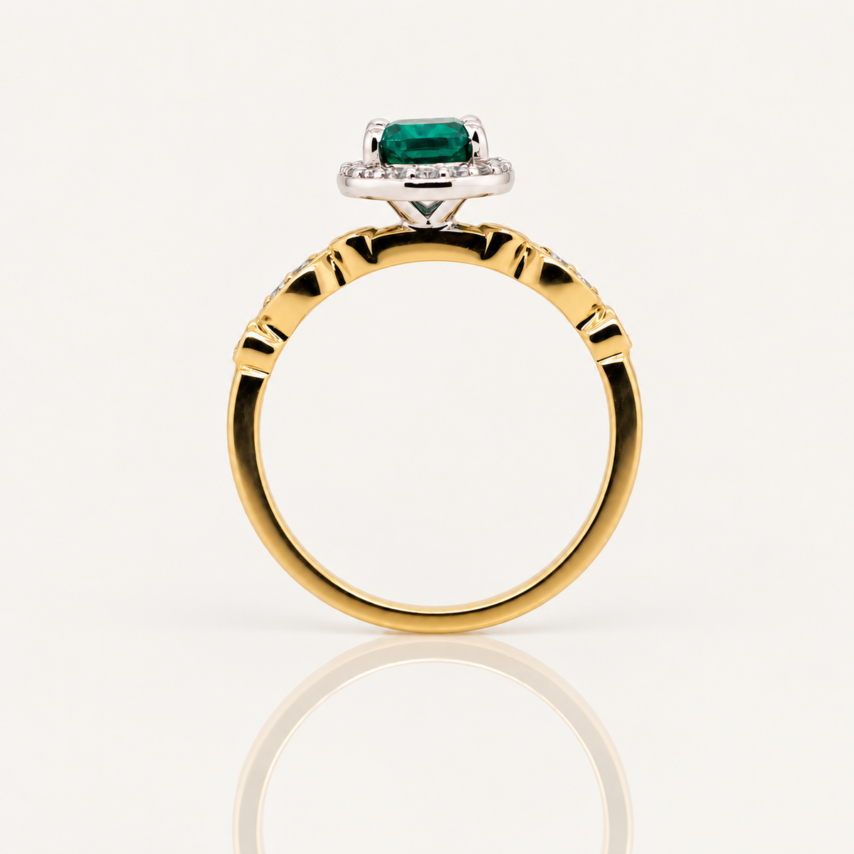 Emilia | Oval Lab Grown Emerald & Diamond Ring | 9ct Yellow & White Gold | Exclusively Paton's Place