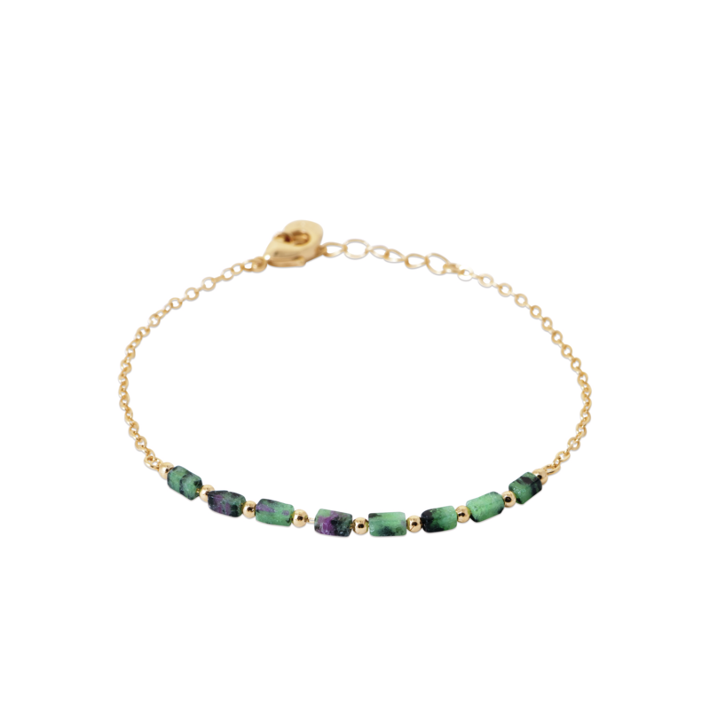 Zoe Austin - 18ct YG Plated CZ & Ruby Zoisite Black Bead Bracelet