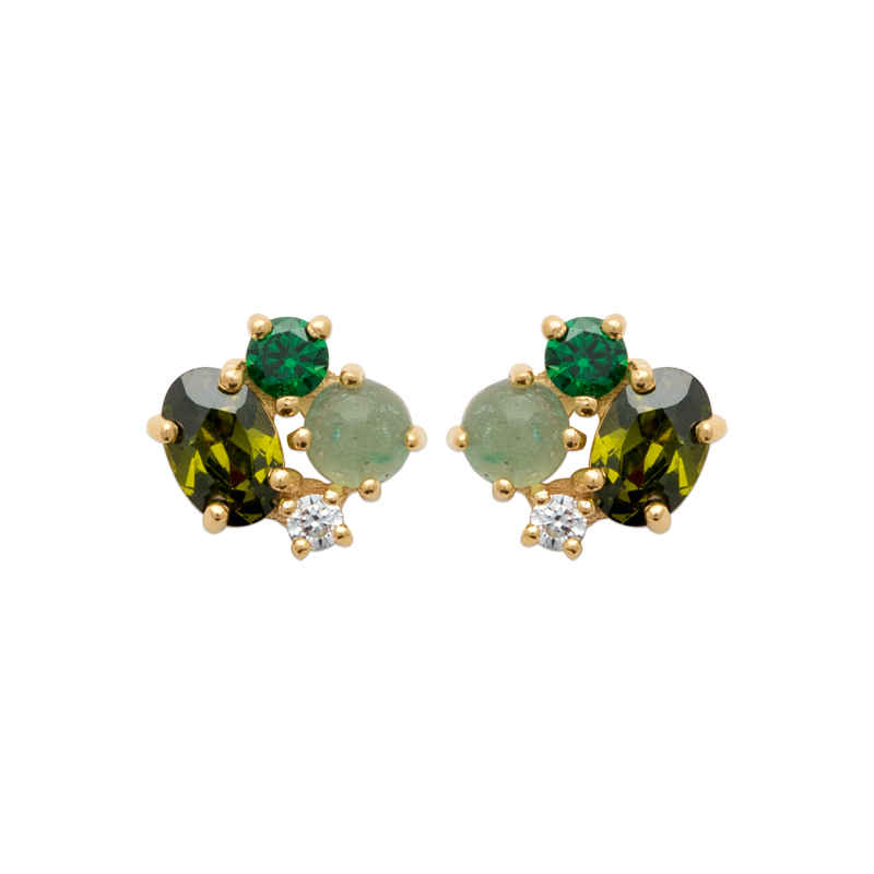 Zoe Austin - 18ct YG Plated CZ & Green Syn Gemstone Cluster Earrings