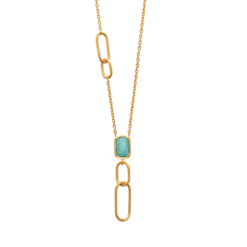 Zoe Austin - 18ct YG Plated Amazonite Paperclip Drop Necklet