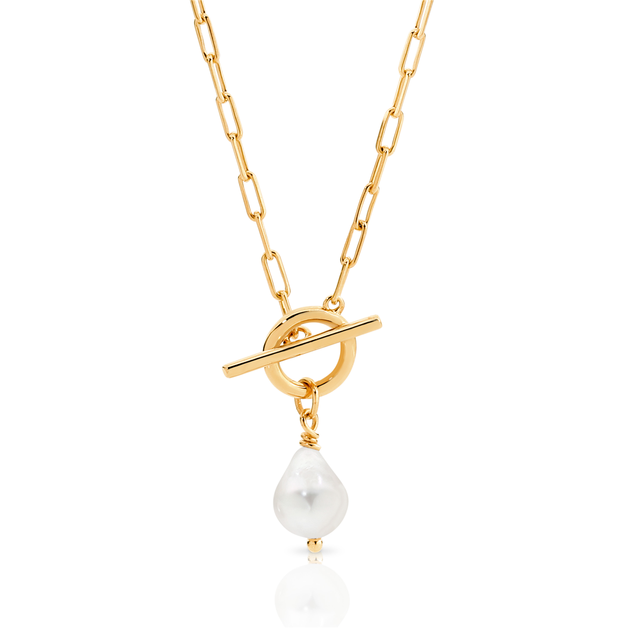 Zoe Austin - 18ct YG Plated paperclip & Fob Pearl Necklet