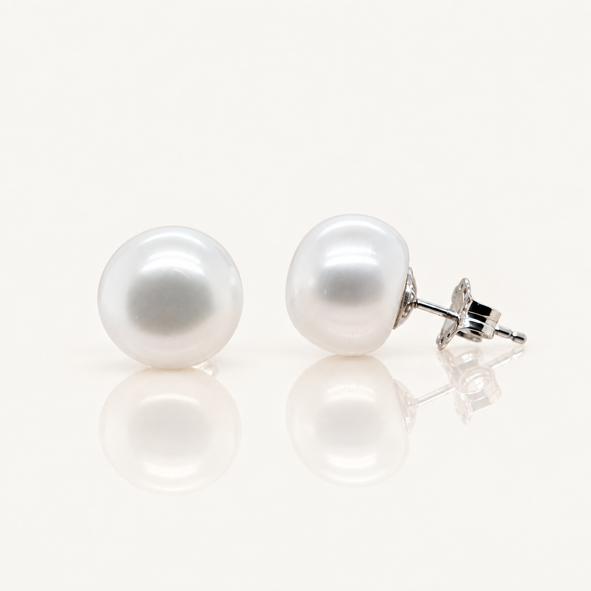 Freshwater Pearl Button Stud Earrings | Sterling Silver
