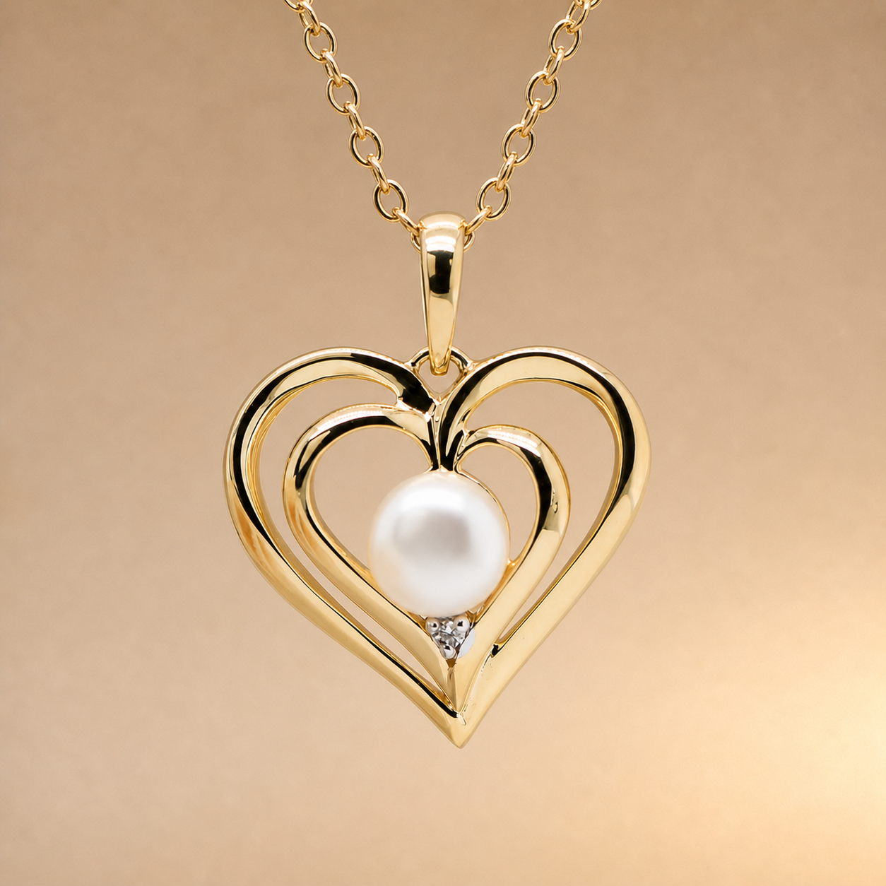 Fresh Water Pearl & Diamond Heart Pendant