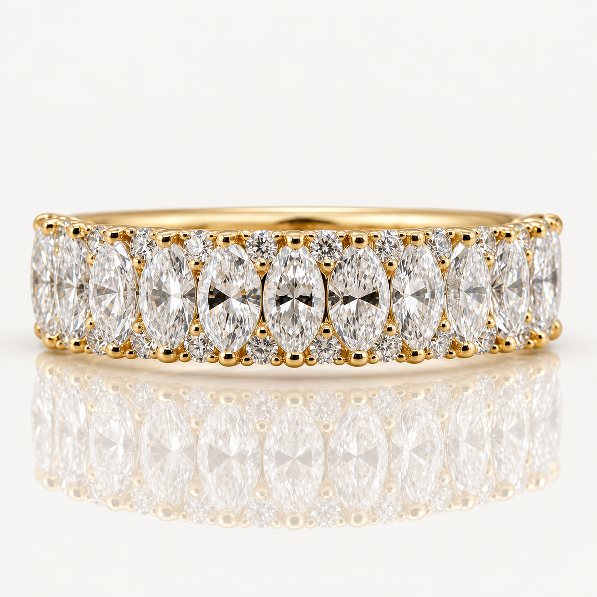 Marquise & Round Lab Diamond Band | 9ct Yellow Gold