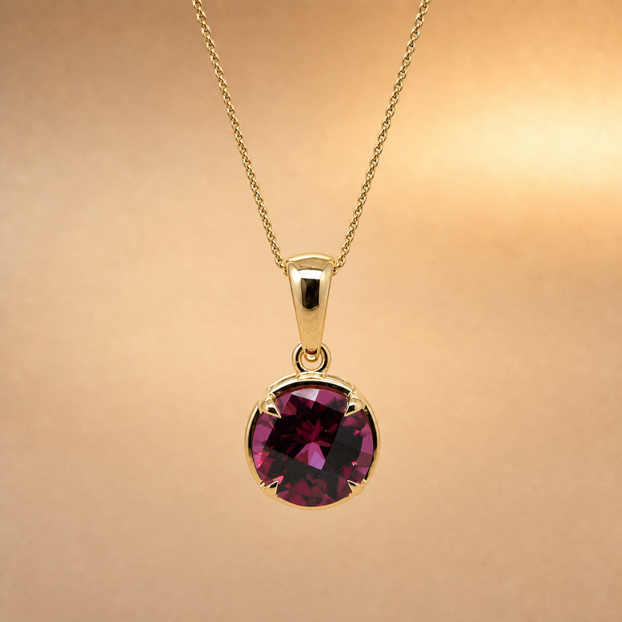 Round Rhodolite Garnet Pendant | 9ct Yellow Gold