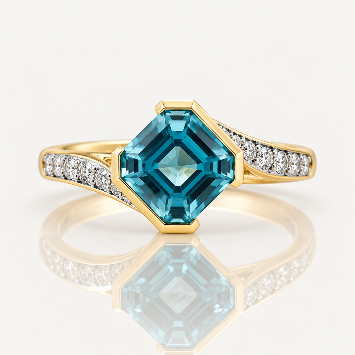 Gemma | 9ct Yellow & White Gold Blue Zircon & Diamond Ring | Exclusively Paton's Place