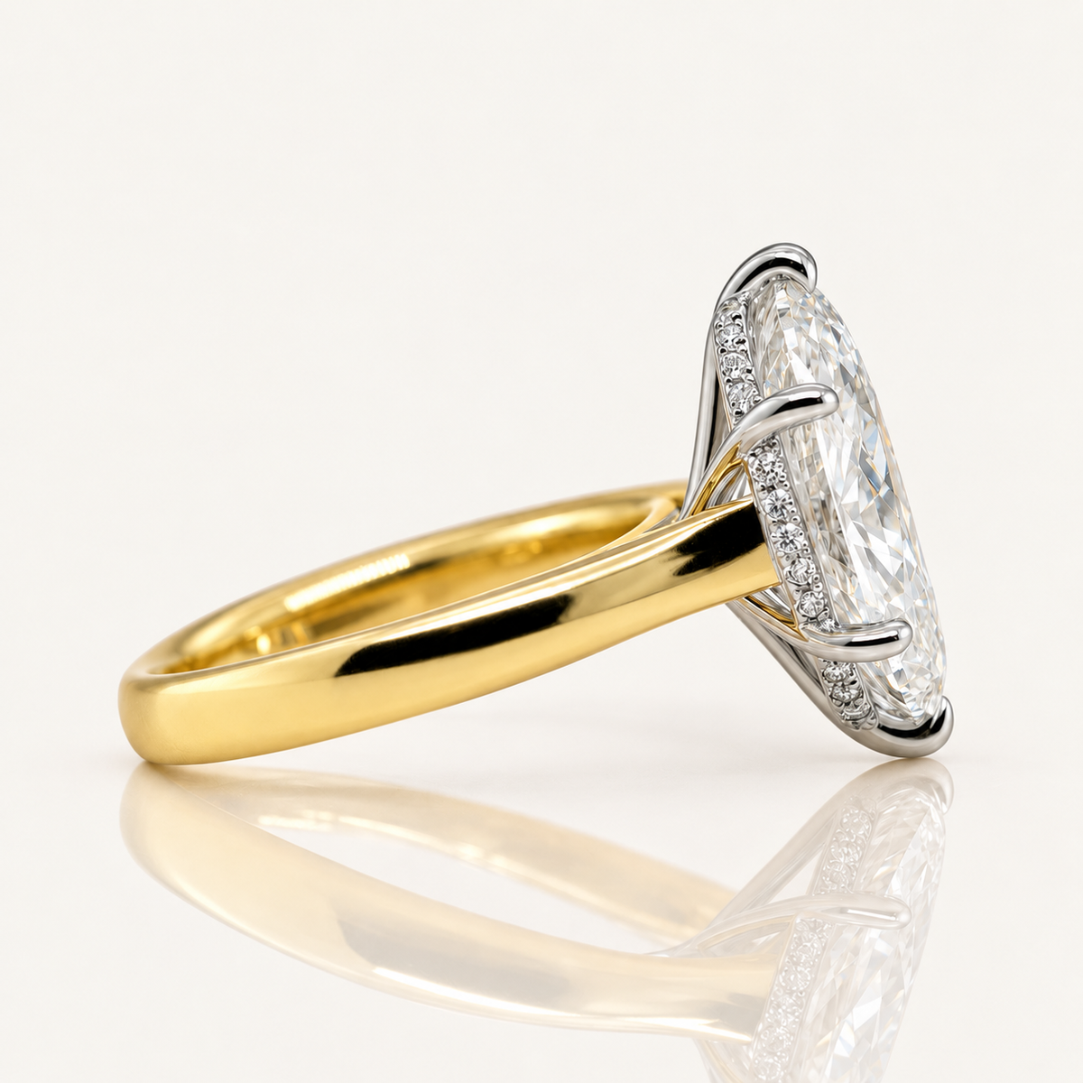 Genevieve | 7.07ct Oval Lab Grown Diamond Ring | Hidden Halo | 18ct Yellow & White Gold