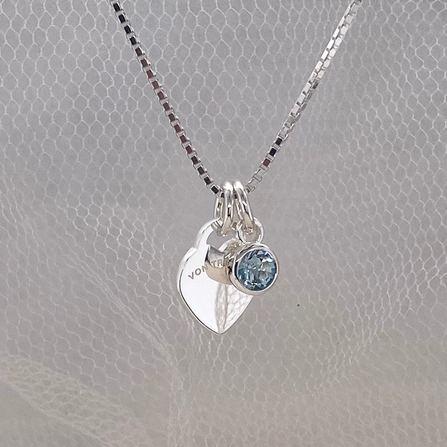 Von Treskow - BOX CHAIN NECKLACE WITH VT MINI HEART & BIRTHSTONE CHARM