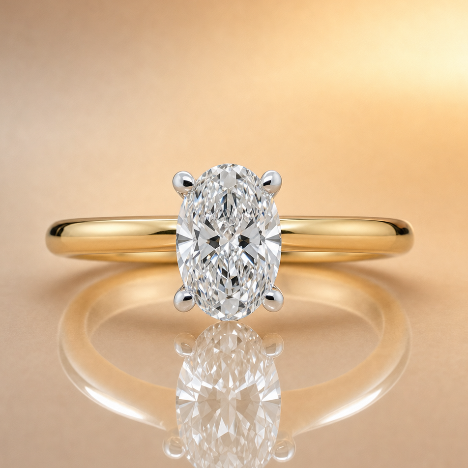 Jade | 1.03ct Oval Cut Lab Grown Diamond Solitaire Engagement Ring | 18ct Yellow & White Gold