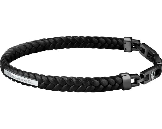 Maserati -Plaited Black Leather Bracelet