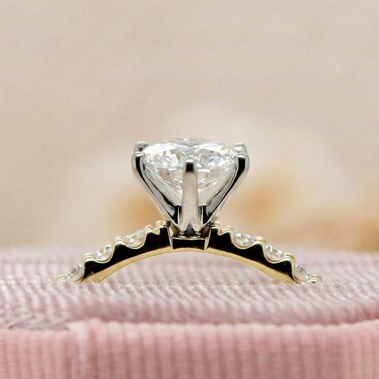 Julia | 0.70ct Round Brilliant Cut Natural Diamond Solitaire Engagement Ring | Diamond Band | 18ct Yellow & White Gold