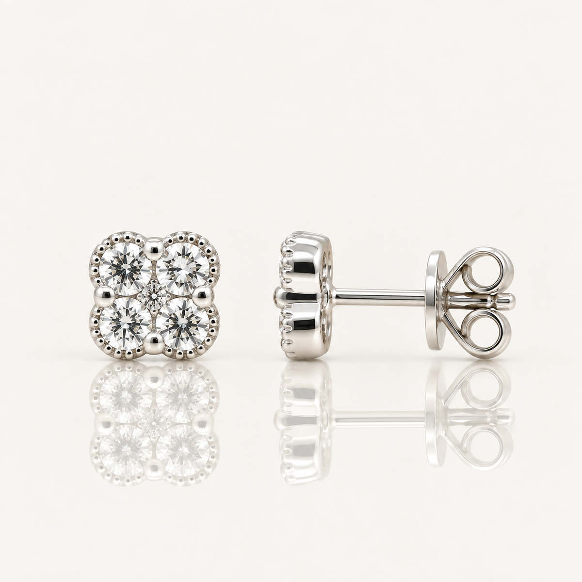 Lab-Grown Diamond Clover Stud Earrings | 9ct White Gold