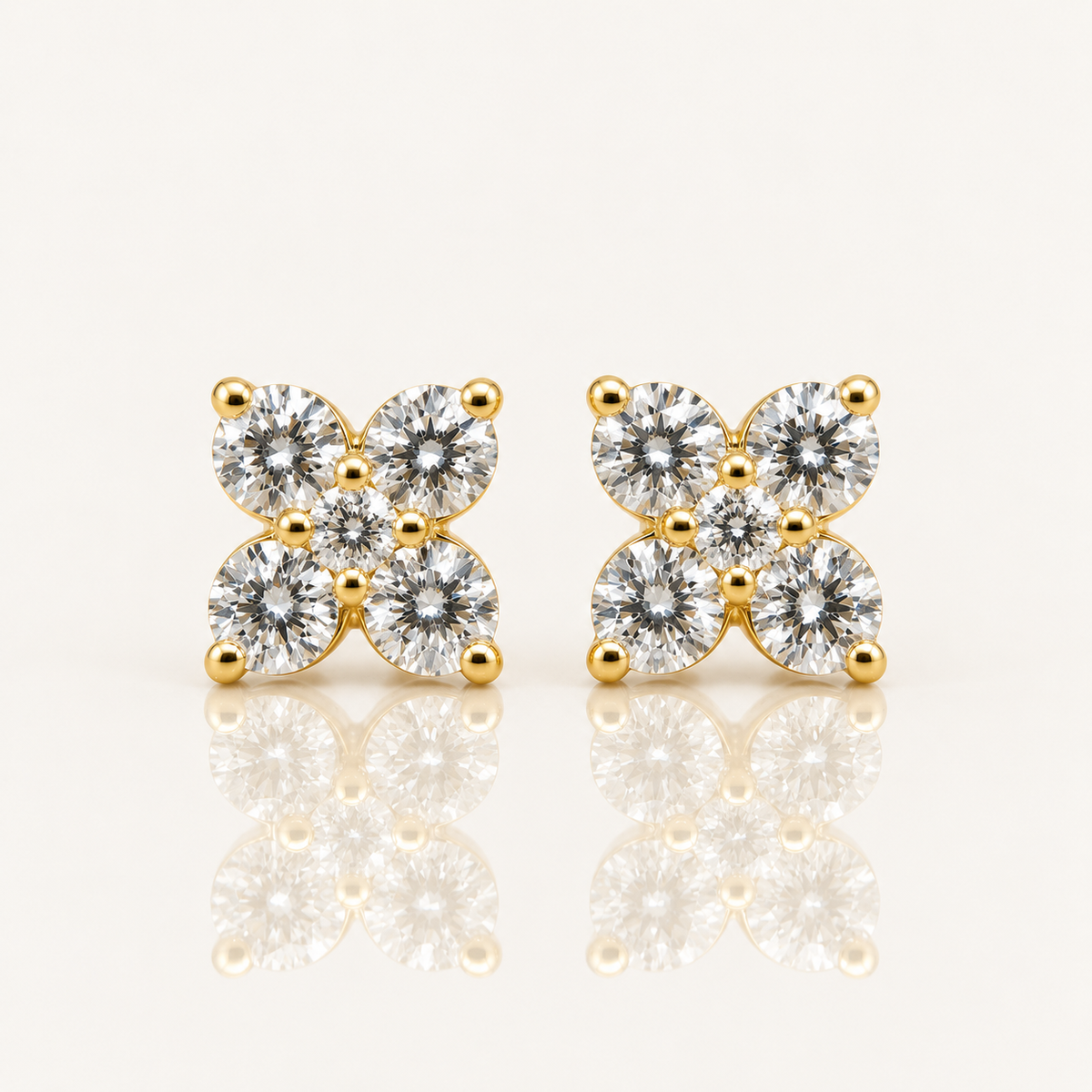 Lab-Grown Diamond Flower Stud Earrings | 9ct Yellow Gold