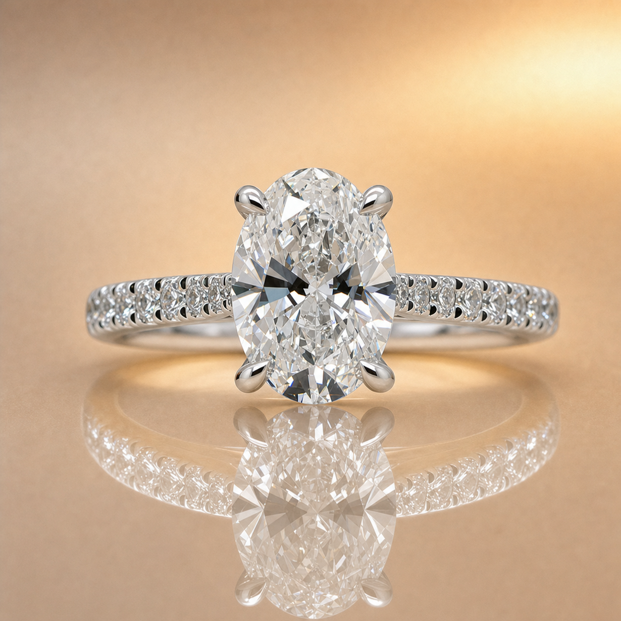 Lily | 1.52ct Oval Lab Grown Diamond Solitaire Ring | Diamond Set Band | 18ct White Gold