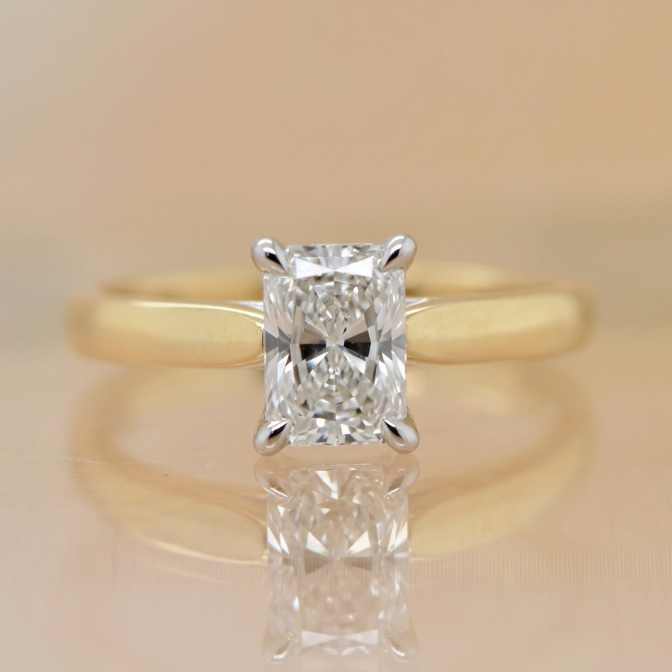 Lola | 1.08ct Radiant Cut Lab Grown Diamond Solitaire Engagement Ring | 18ct Yellow & White Gold