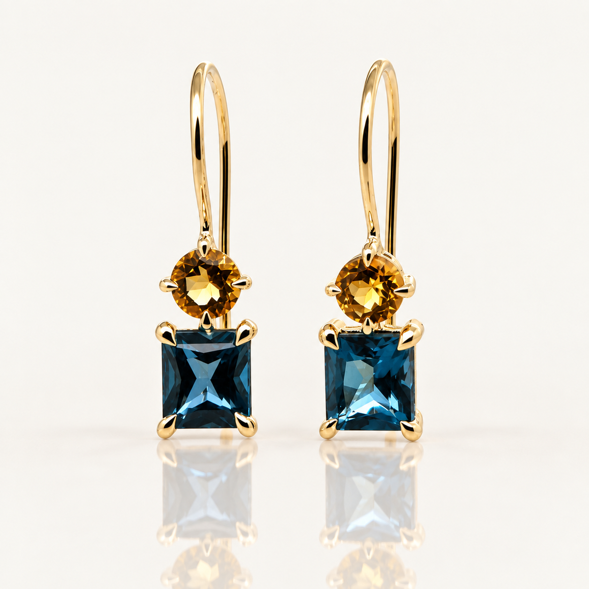 London Blue Topaz & Citrine Drop Earrings | 9ct Yellow Gold