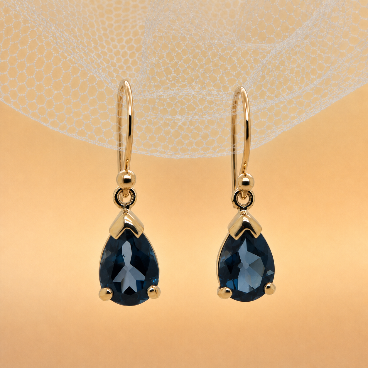Pear London Blue Topaz Drop Earrings | 9ct Yellow Gold