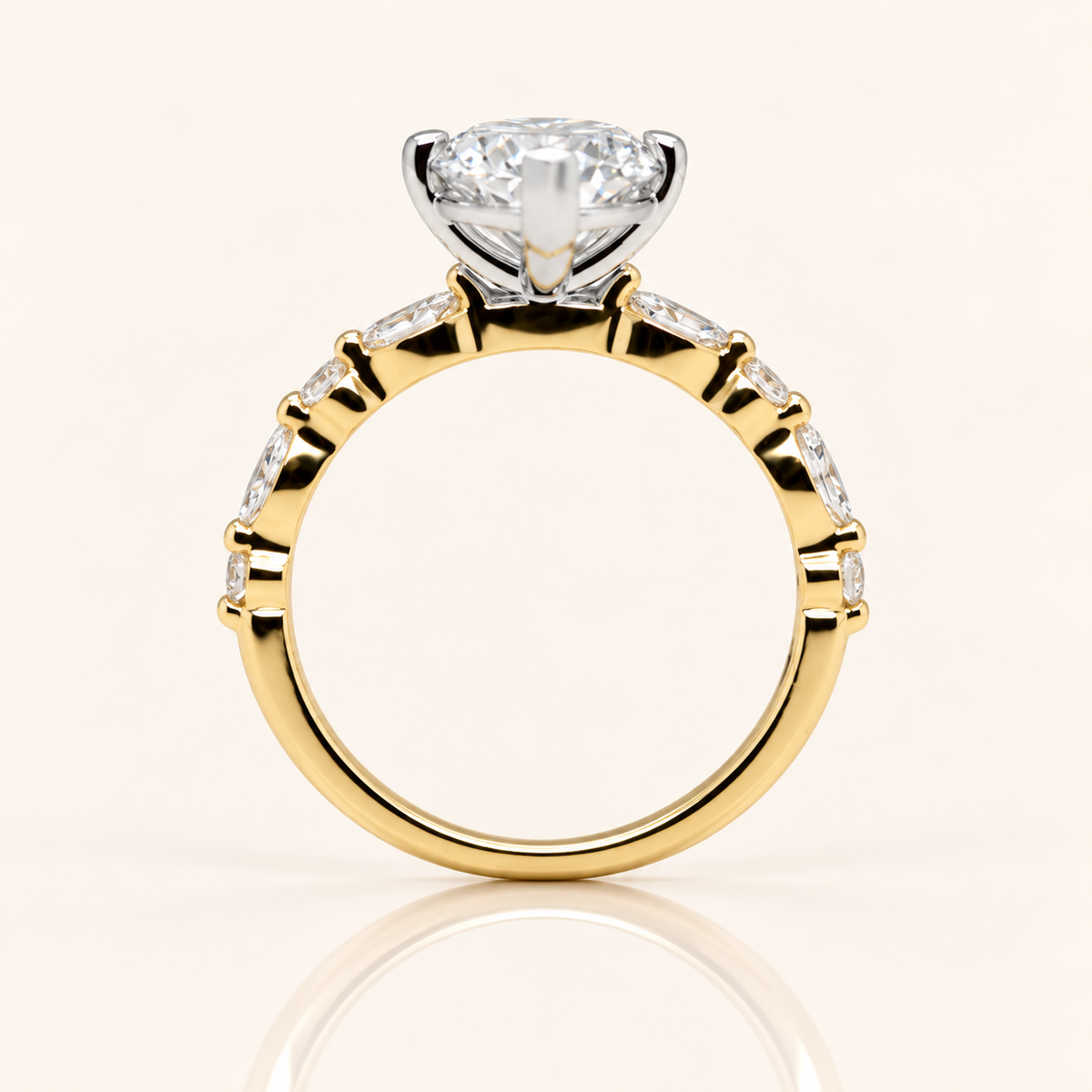 Violet | 3.03ct Marquise Cut Lab Grown Diamond Engagement Ring | Marquise & Round Diamond Shoulders | 18ct Yellow & White Gold