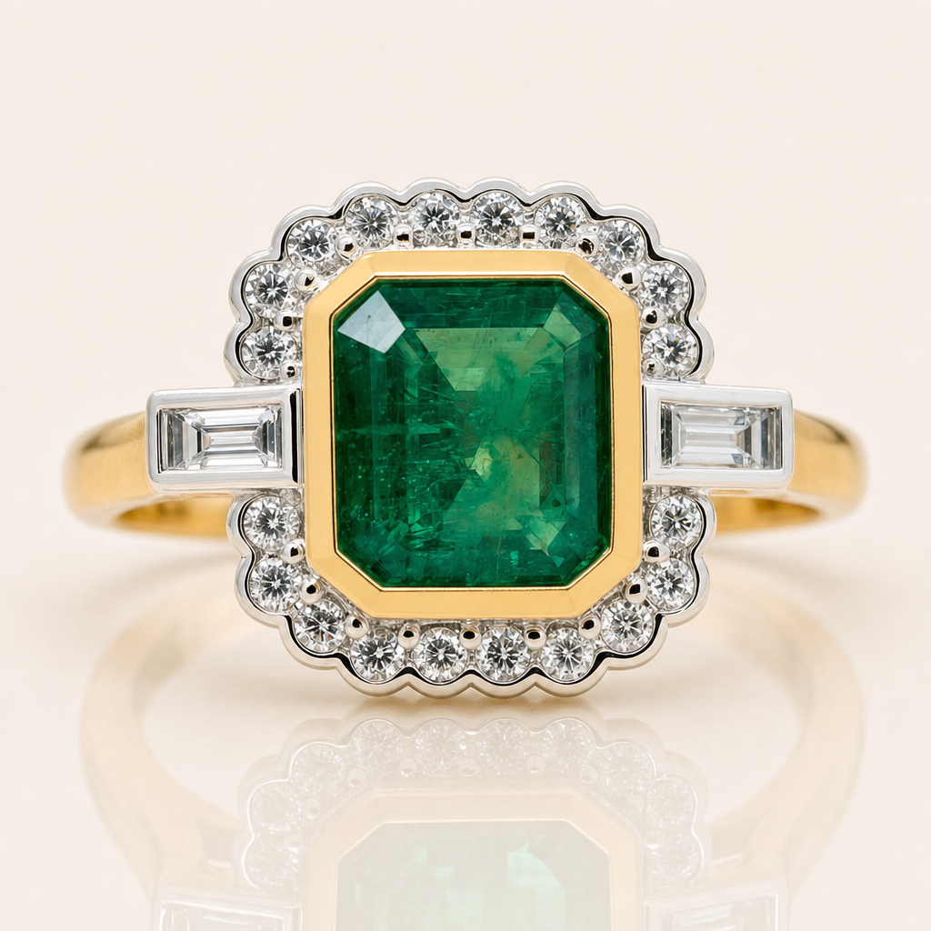 Maya | Emerald & Diamond Ring | 18ct Two-Tone Gold
