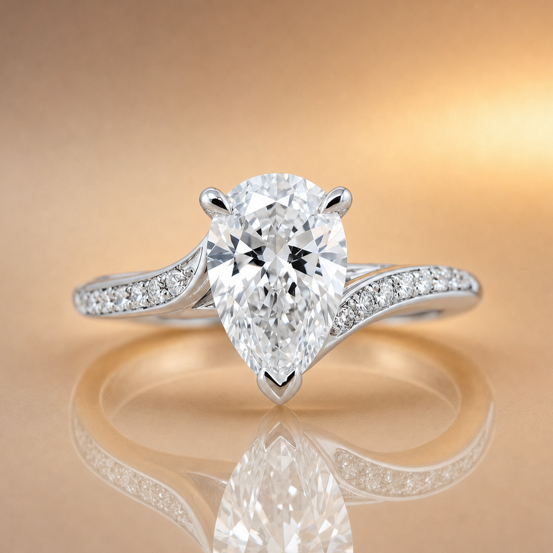 Monique | 2.01ct Pear Cut Lab Grown Diamond Engagement Ring | Twist Diamond Band | 18ct White Gold