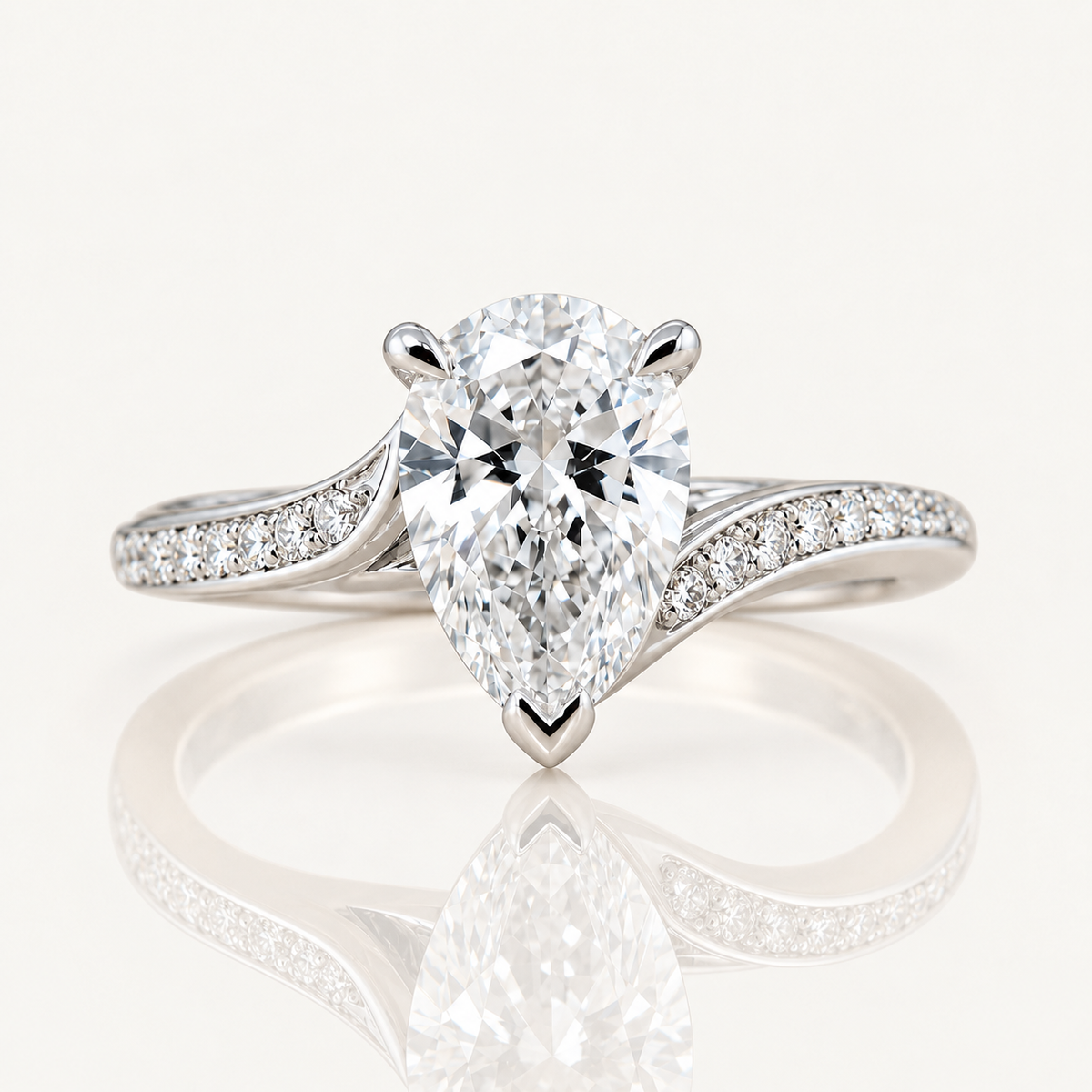 Monique | 2.01ct Pear Cut Lab Grown Diamond Engagement Ring | Twist Diamond Band | 18ct White Gold