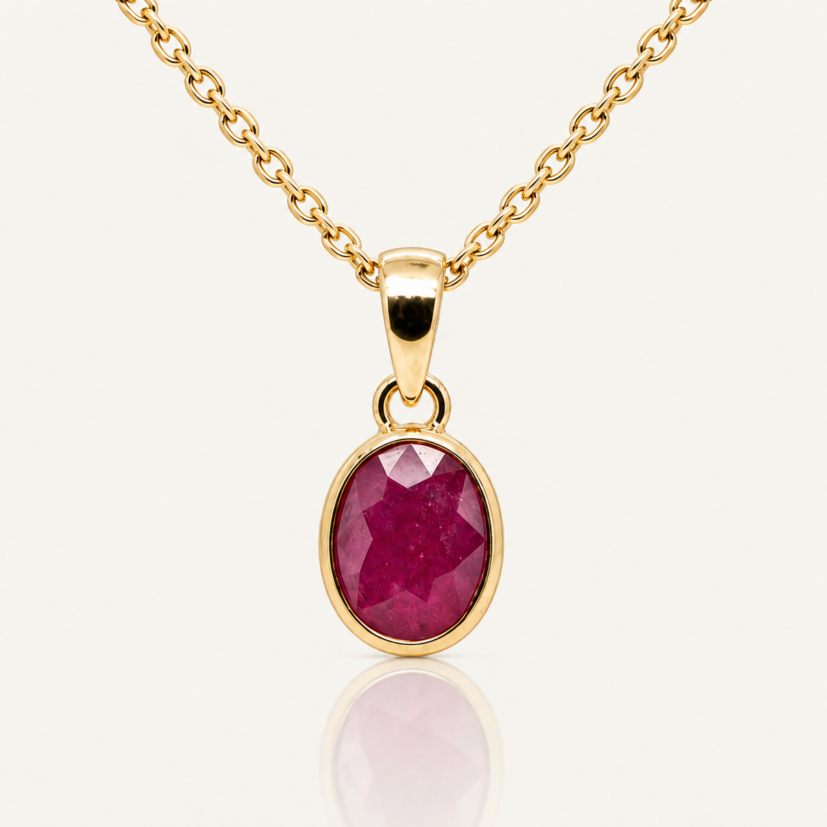 Oval Ruby Pendant | Bezel Set | 9ct Yellow Gold
