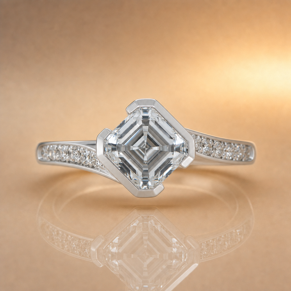 Zara | 2.06ct Asscher Cut Lab Grown Diamond Engagement Ring | Diamond Set Shoulders | 18ct White Gold
