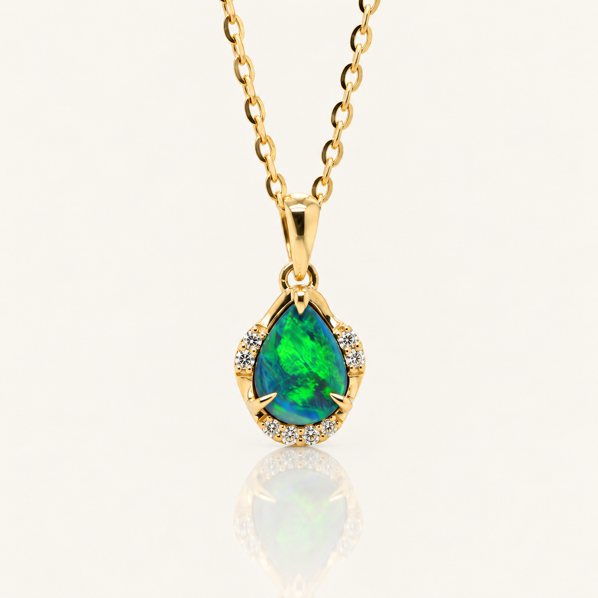 Doublet Opal and Diamond Halo Pendant | Pear Shape | 9ct Yellow Gold