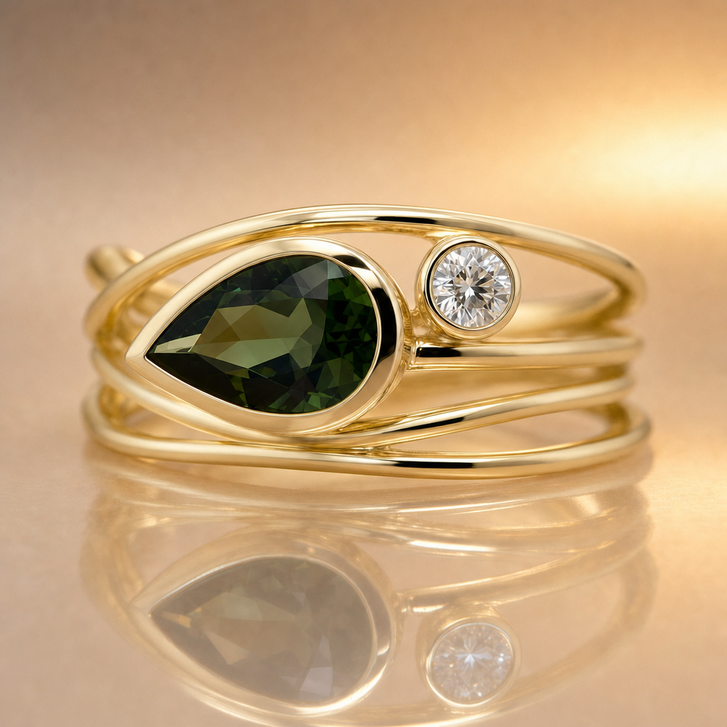 'NILA' GREEN TOURMALINE & LAB GROWN DIAMOND RING