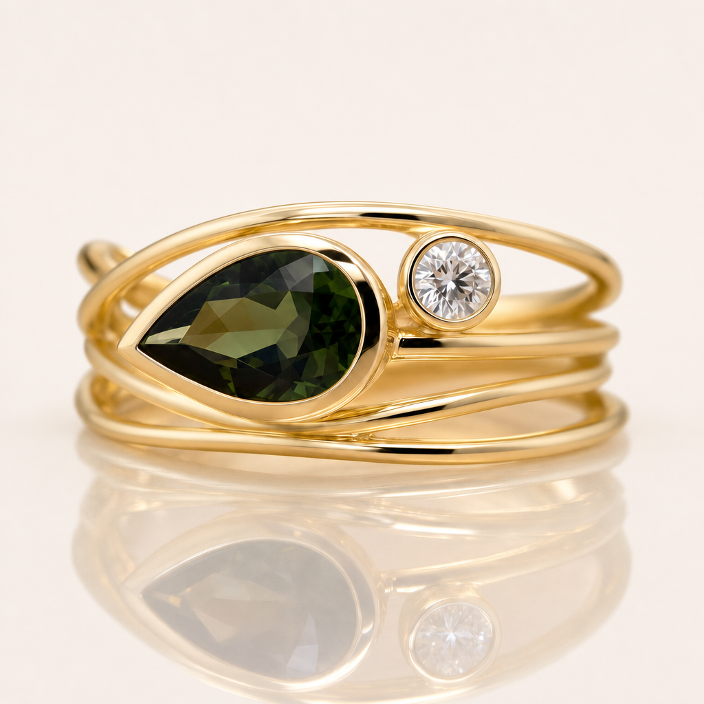 Nila | Green Tourmaline & Lab Grown Diamond Ring | 9ct Yellow Gold