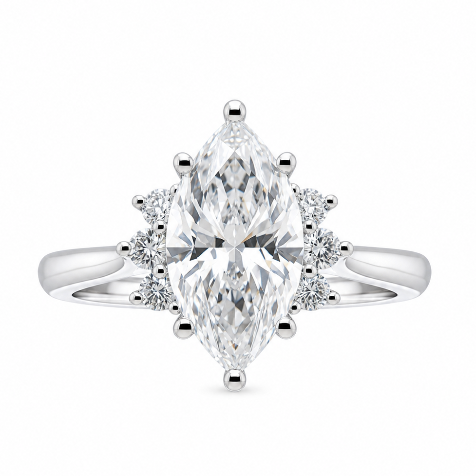 Noelle | 2.06ct Marquise Cut Lab Grown Diamond Engagement Ring | Diamond Cluster Shoulders | 18ct White Gold