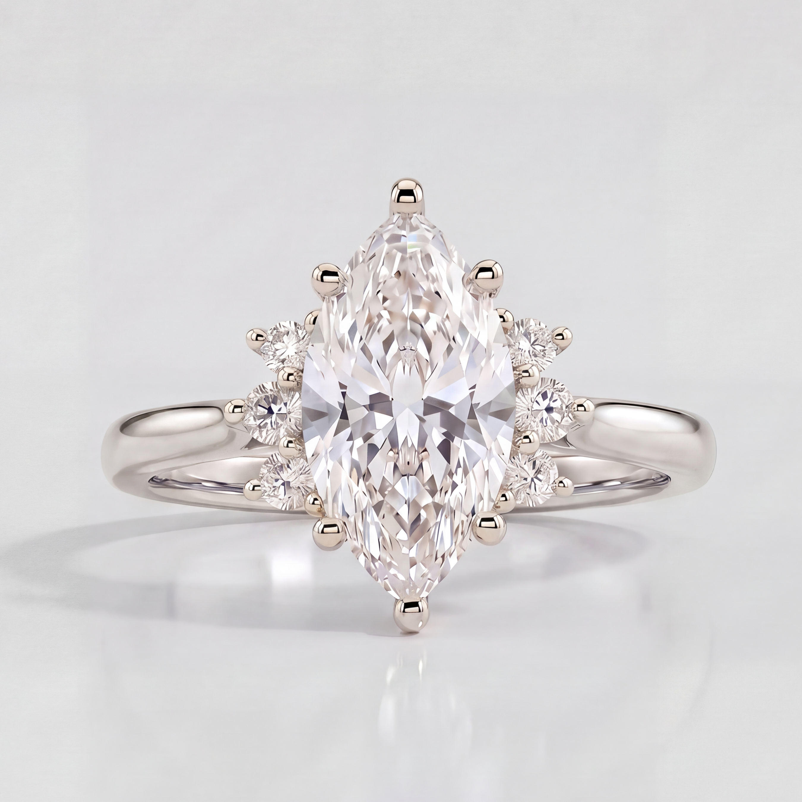 Noelle | 2.06ct Marquise Cut Lab Grown Diamond Engagement Ring | Diamond Cluster Shoulders | 18ct White Gold