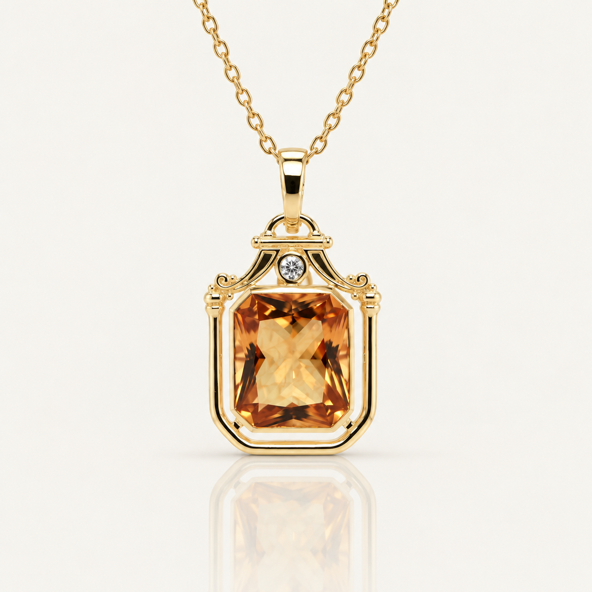 Octagonal Citrine & Lab Grown Diamond Pendant | 9ct Yellow Gold