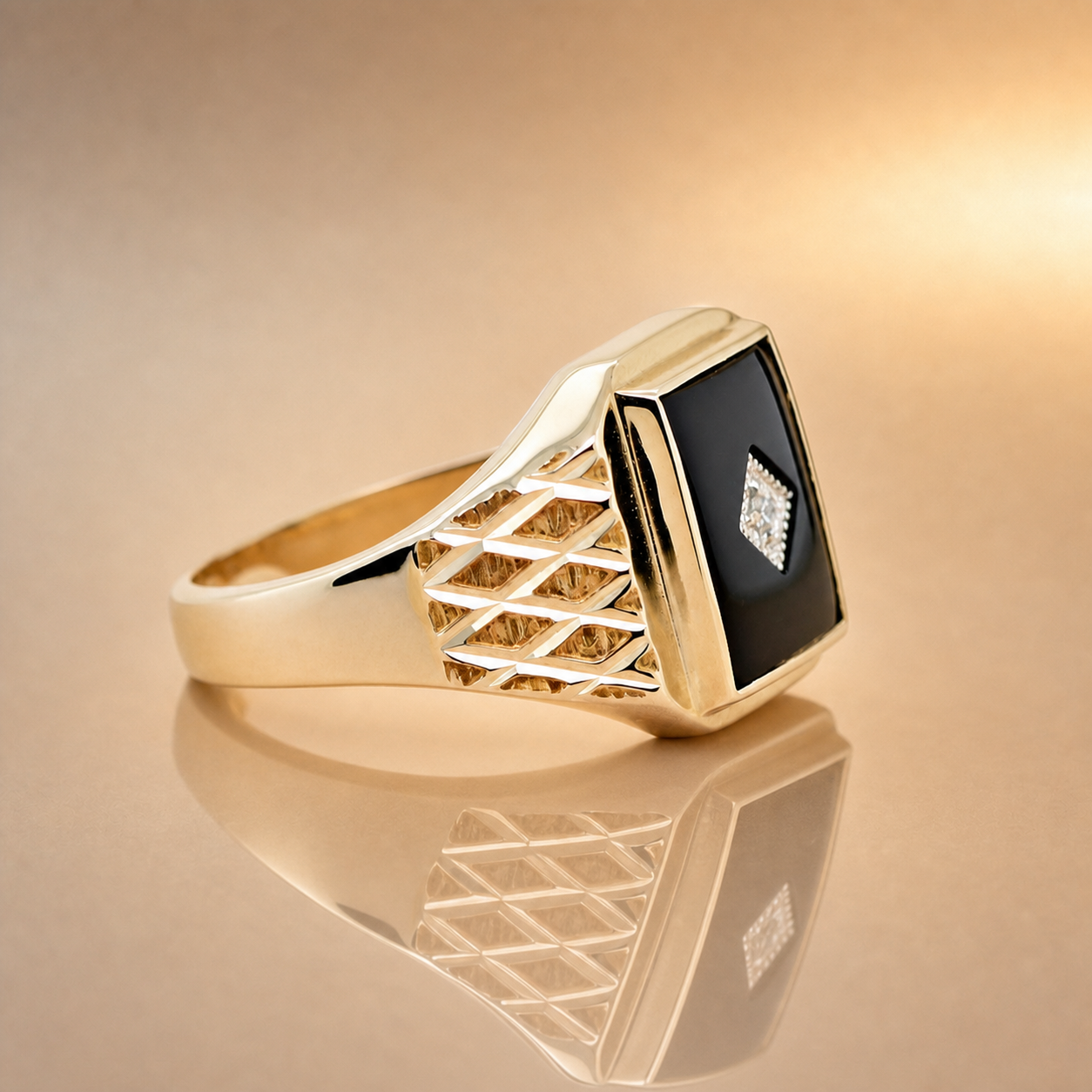 Onyx Diamond Set Signet Ring