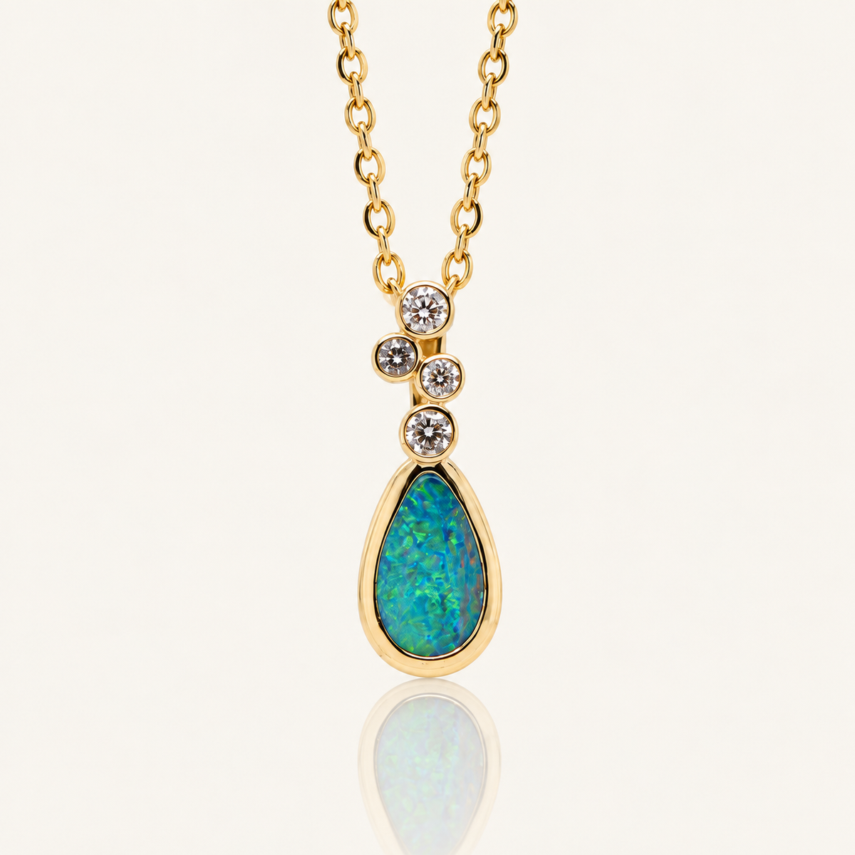 Doublet Opal and Diamond Pendant | 1.18ct Free Form Opal | 9ct Yellow Gold