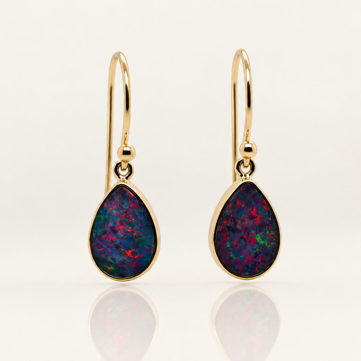 Coober Pedy Doublet Opal Drop Earrings | 9ct Yellow Gold