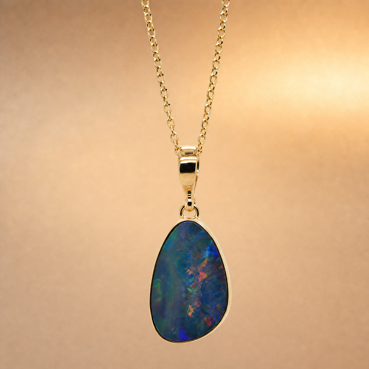 Coober Pedy Opal Doublet Pendant | 9ct Yellow Gold