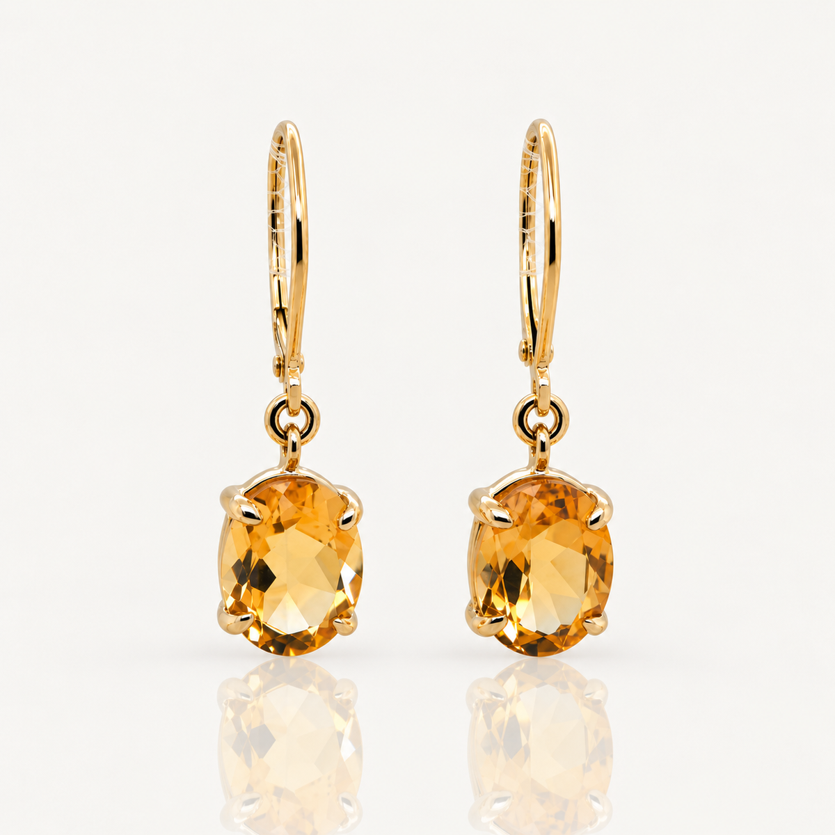 Oval Citrine Lever-Back Drop Earrings | 9ct Yellow Gold
