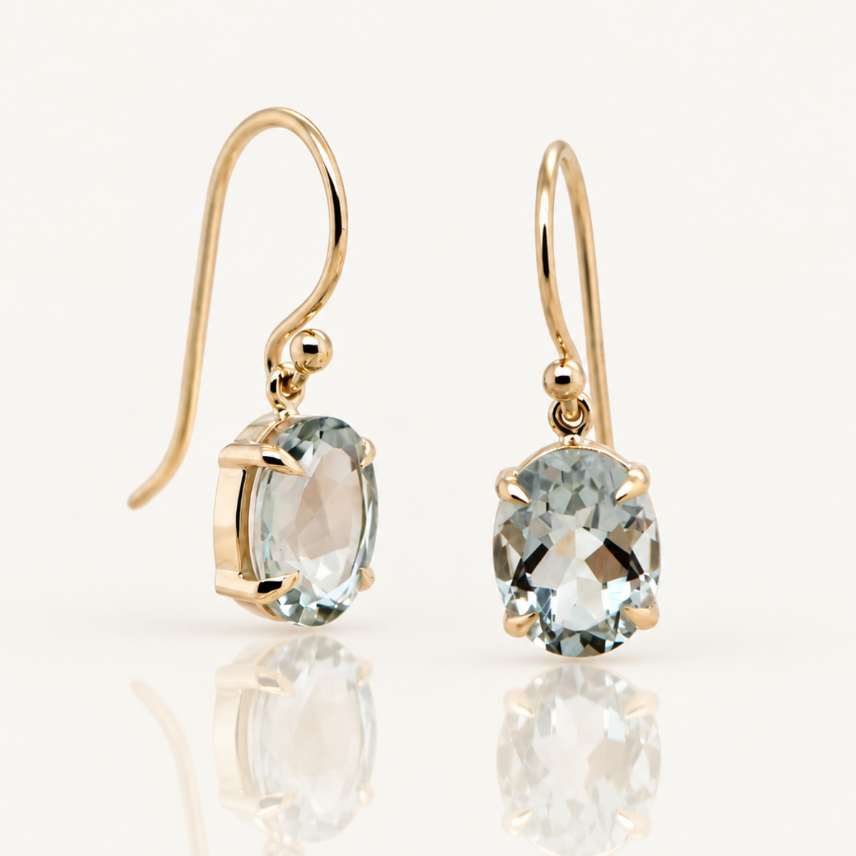 Oval prasiolite drop earrings in 9ct yellow gold