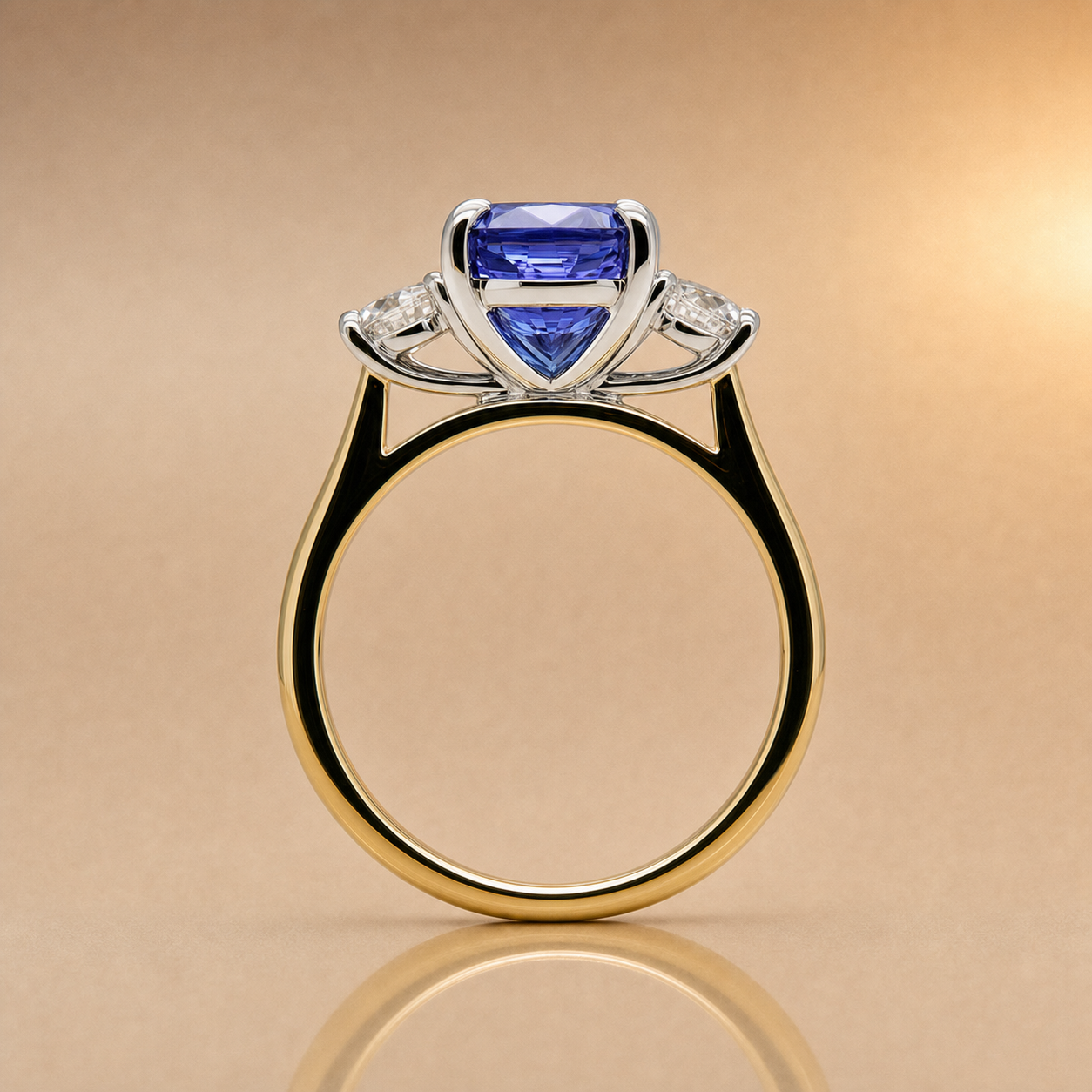 Carmen | 3.48ct Oval Tanzanite & Diamond Three-Stone Ring | 18ct Yellow & White Gold