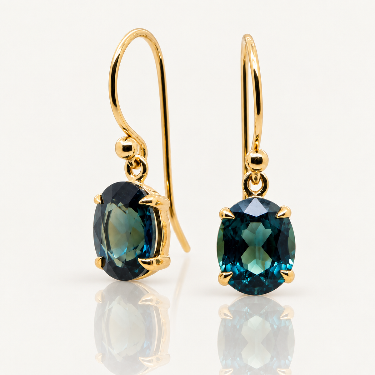 Oval Australian Sapphire Drop Earrings | 9ct Yellow Gold