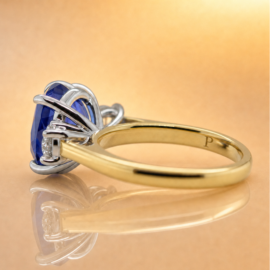 Carmen | 3.48ct Oval Tanzanite & Diamond Three-Stone Ring | 18ct Yellow & White Gold
