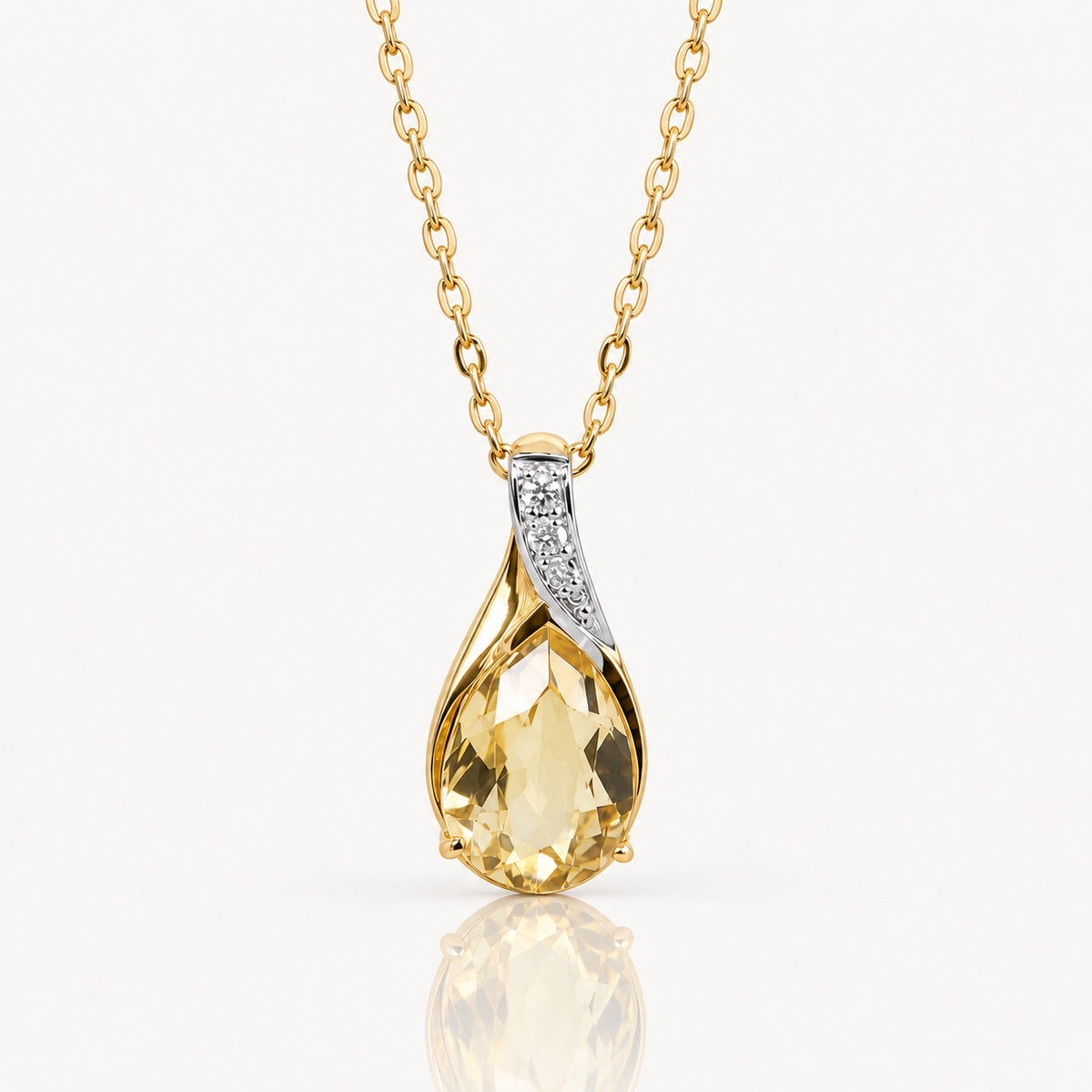 Pear Citrine & Diamond Pendant | 9ct Yellow Gold