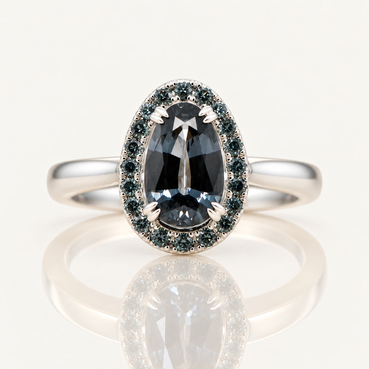 Pear Grey Spinel Halo Ring | 9ct Gold | Exclusively Paton's Place
